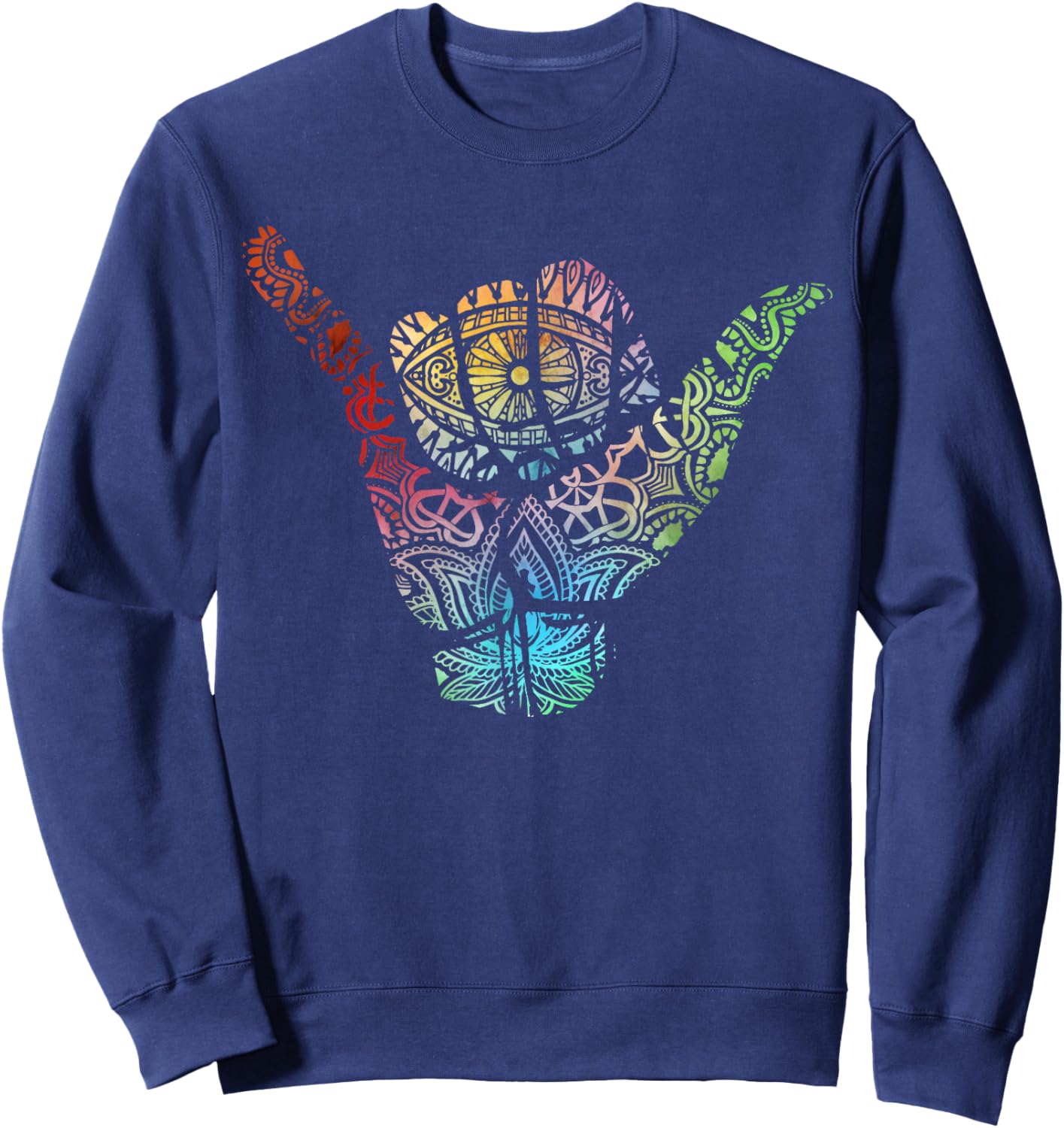 Gnarly Hand Shaka Symbol wit Mandala pattern Sweatshirt - Sweatshirt | Navy