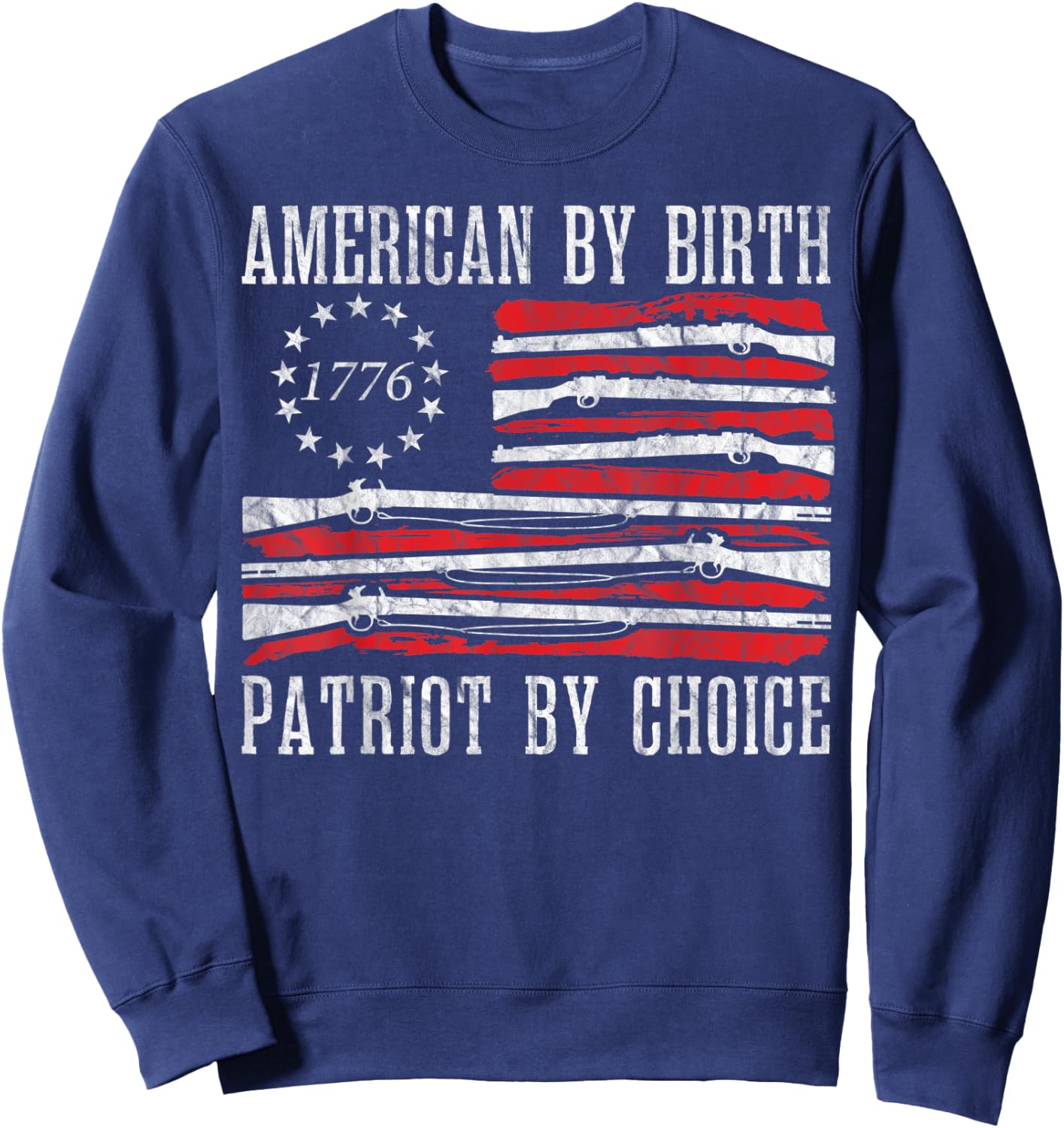 American By Birth Patriot By Choice Vintage American Flag Women Men Sweatshirt - Sweatshirt | Navy