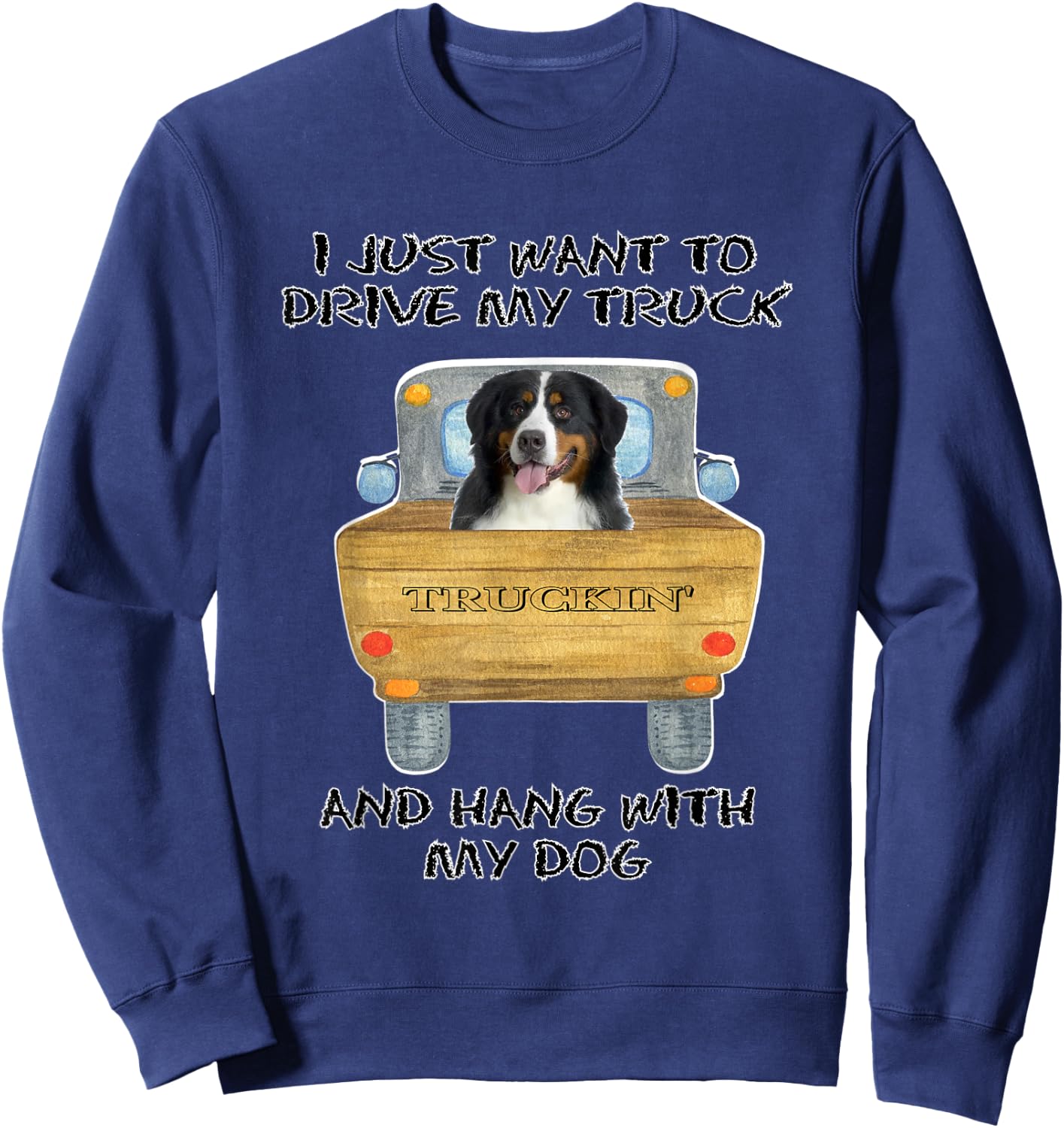 Truck Driving Dog Bernese Mountain Dog Sweatshirt - Sweatshirt | Navy