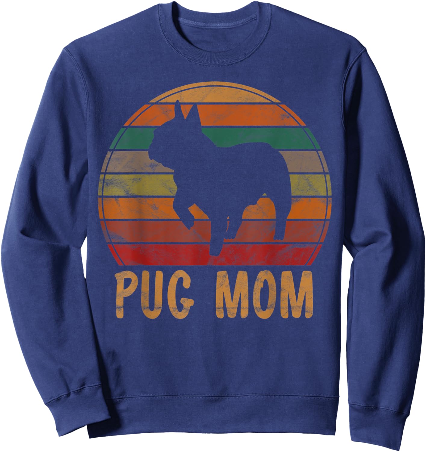Retro Pug Mom Gift Puggle Dog Owner Mother Pet Mama Women Kids Sweatshirt - Sweatshirt | Navy
