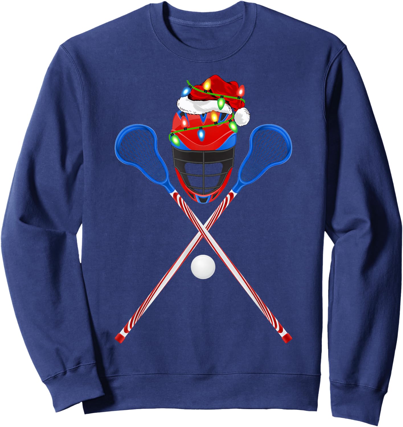 Lacrosse Sports Lover Xmas Santa Hat Lacrosse Christmas Sweatshirt - Sweatshirt | Navy