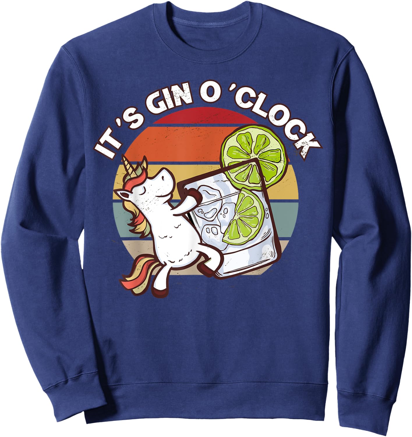 It's Gin O'Clock Cocktail Sunset Unicorn Gin and Juice Sweatshirt - Sweatshirt | Navy