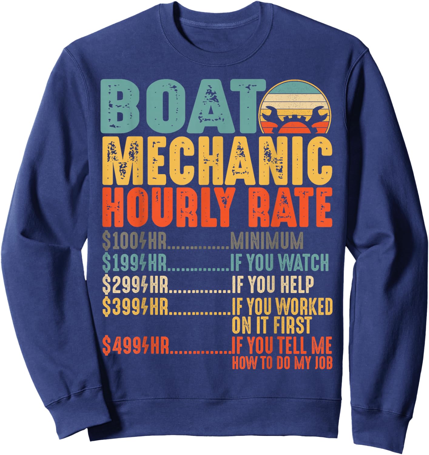 Funny Boat Mechanic Hourly Rate Mechanics Saying Men Sweatshirt - Sweatshirt | Navy