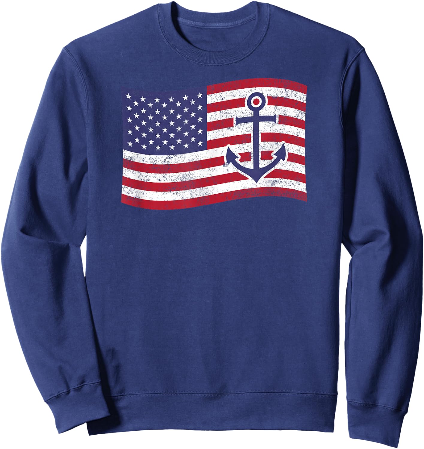 Anchor American Flag – Nautical Patriotic Boater Sweatshirt - Sweatshirt | Navy