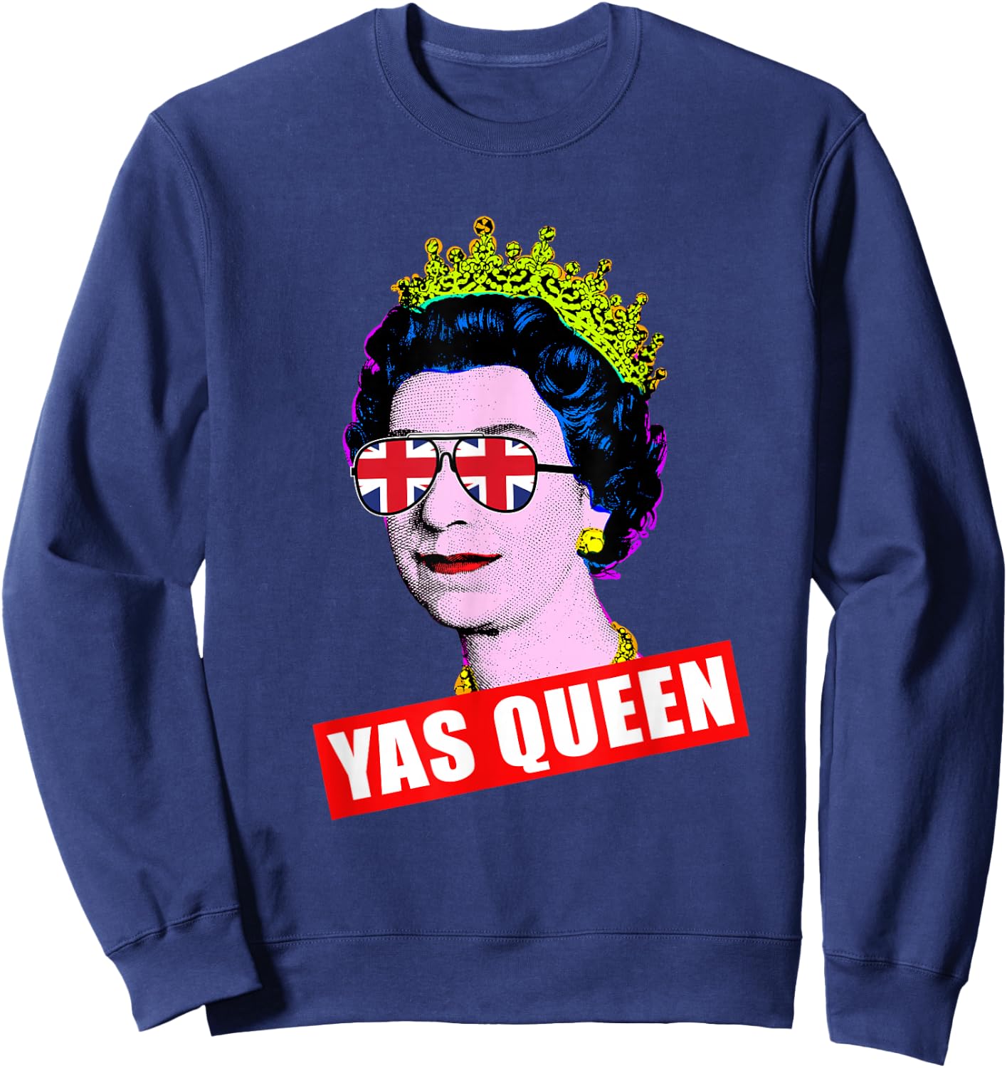 Elizabeth Yas Queen with Sunglasses Queen of England Sweatshirt - Sweatshirt | Navy