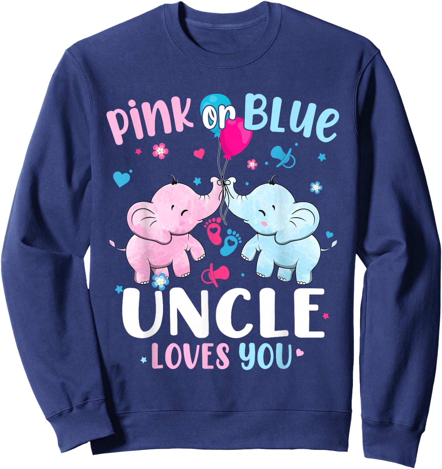 Pink or Blue Uncle Loves You Gender Reveal Elephant Sweatshirt - Sweatshirt | Navy