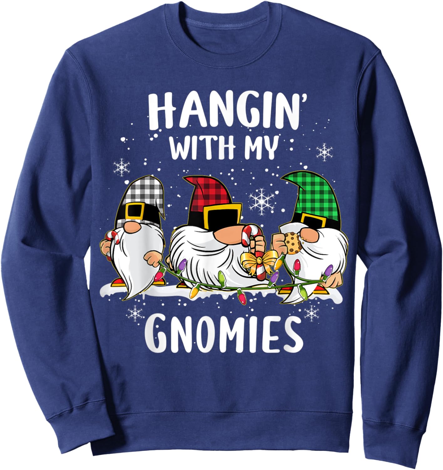 Hangin' With My Gnomies Three Gnomes Christmas Buffalo Plaid Sweatshirt - Sweatshirt | Navy