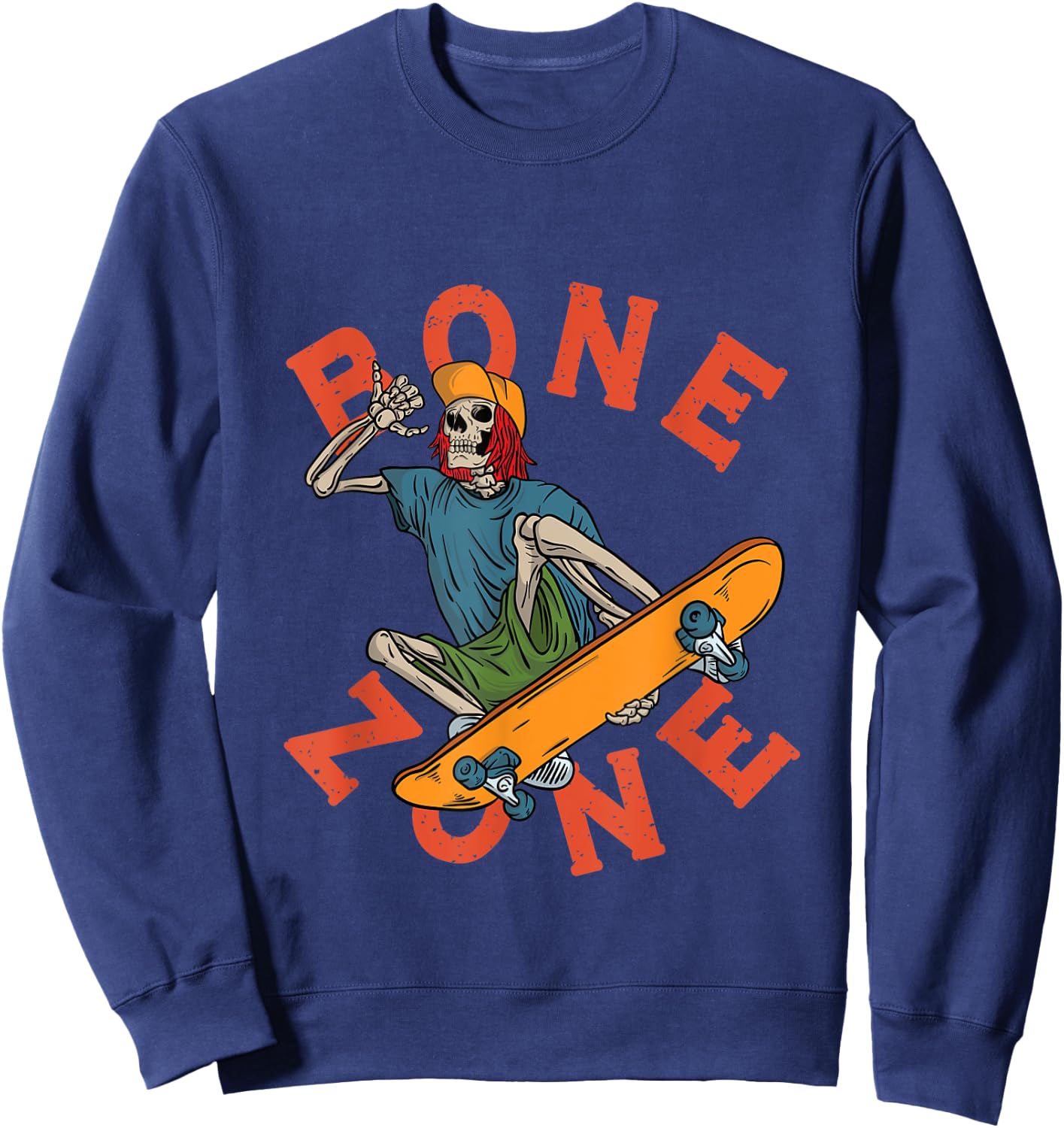 Funny Urban Skeleton Bone Zone Skateboarder Grunge Tricks Sweatshirt - Sweatshirt | Navy