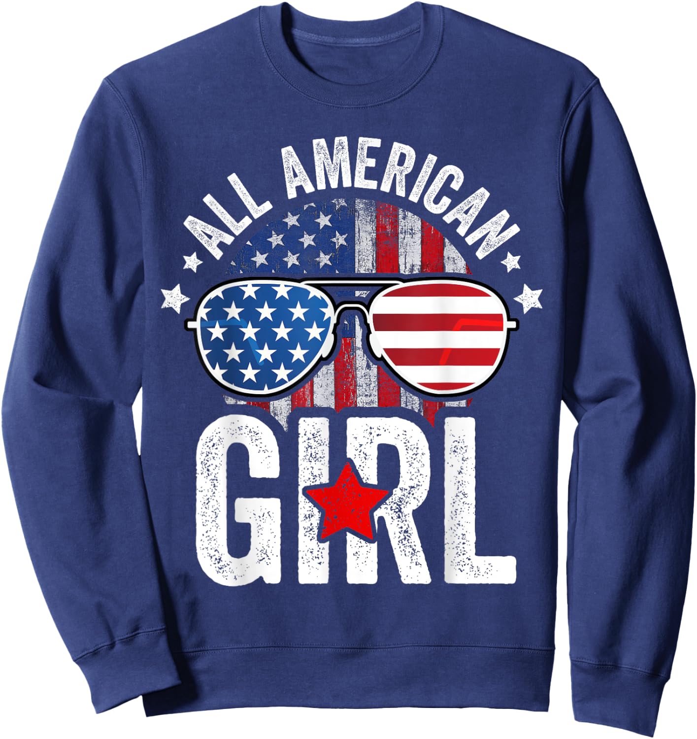 All American Girl 4th of July Shirt Daughter USA Flag Girls Sweatshirt - Sweatshirt | Navy