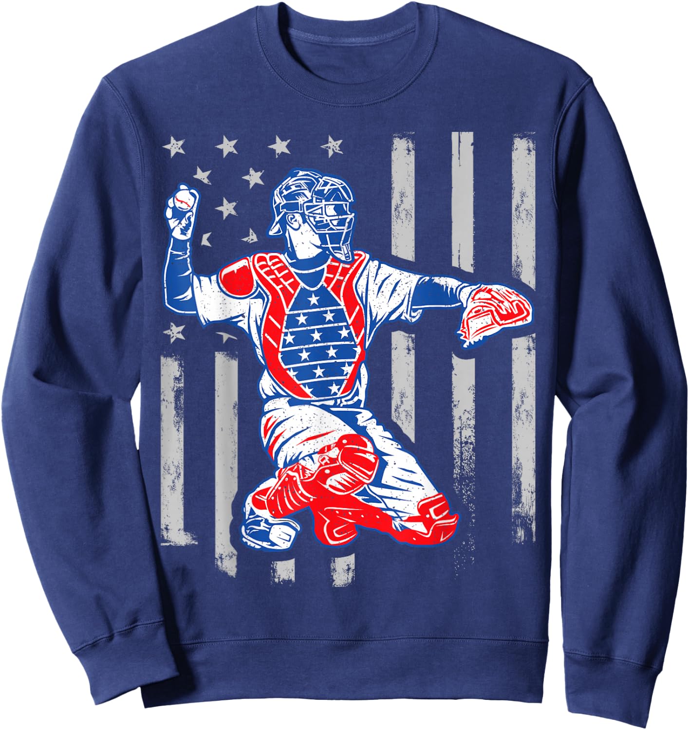 American Baseball Catcher USA Vintage Flag 4th of July Boys Sweatshirt - Sweatshirt | Navy