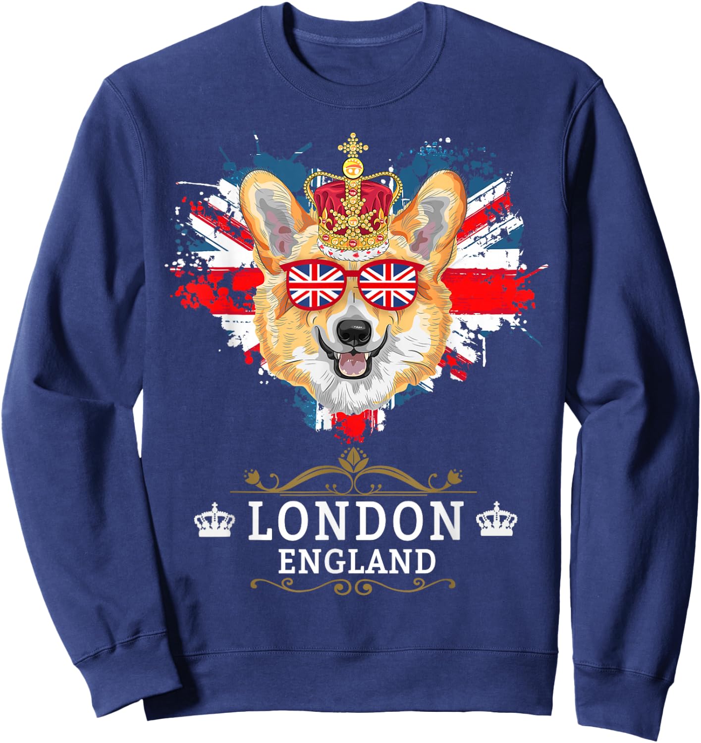 London Idea For Kids With Union Jack UK Flag & Corgi Sweatshirt - Sweatshirt | Navy