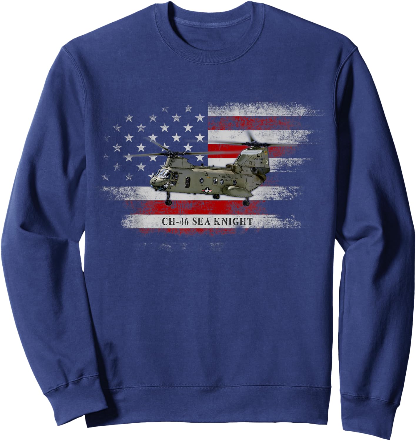 CH-46 Sea Knight Helicopter USA Flag Helicopter Pilot Gifts Sweatshirt - Sweatshirt | Navy