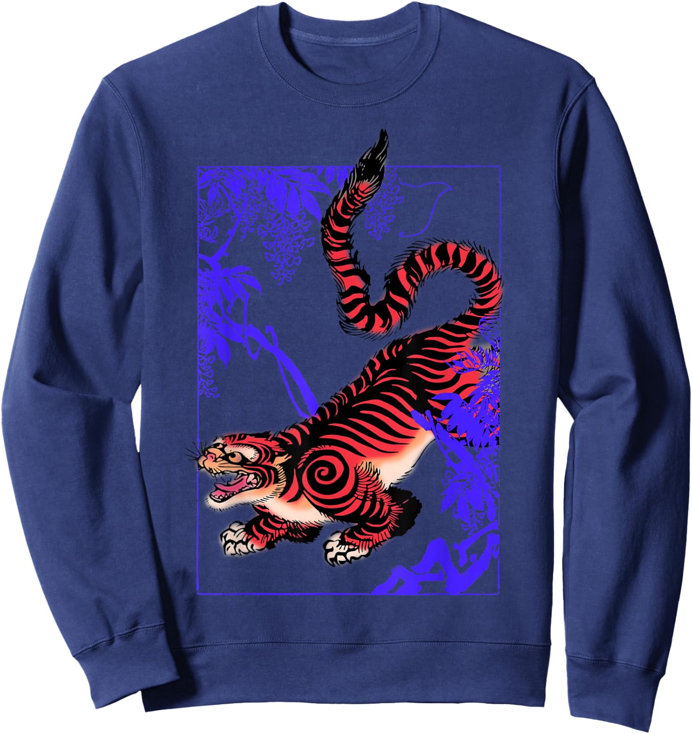 Japanese Aesthetic Tiger Wild Cat Japanese Kanji Sweatshirt - Sweatshirt | Navy