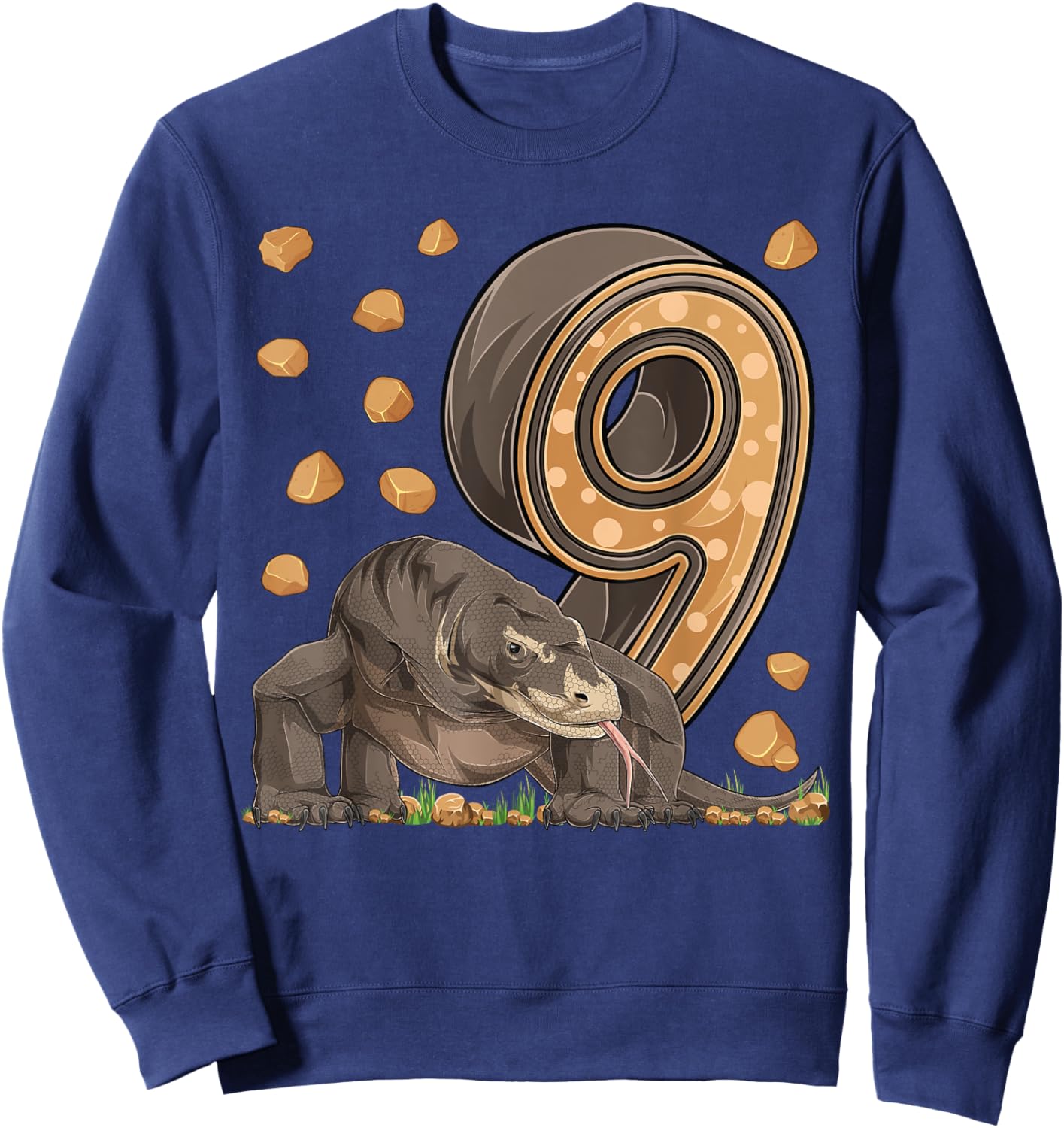 9 Year Old Komodo dragon Reptile 9th Birthday Party B-day Sweatshirt - Sweatshirt | Navy