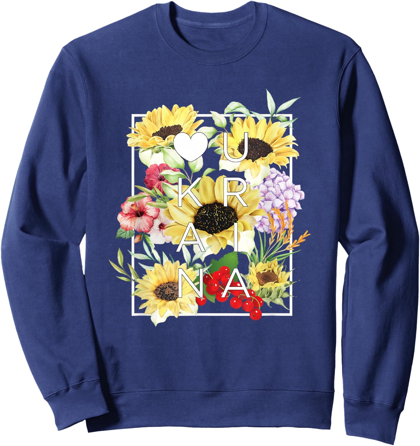 Flowers of Ukraine Word Art - Ukrainian Pride Sweatshirt - Sweatshirt | Navy