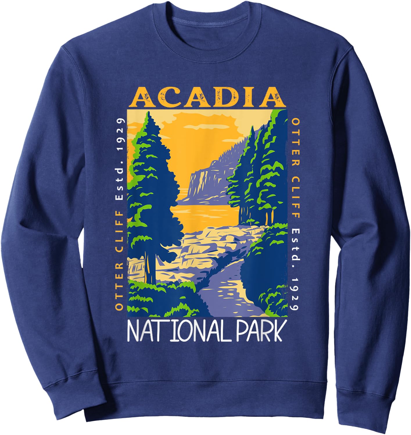 Acadia National Park Otter Cliff Maine Vintage Distressed Sweatshirt - Sweatshirt | Navy