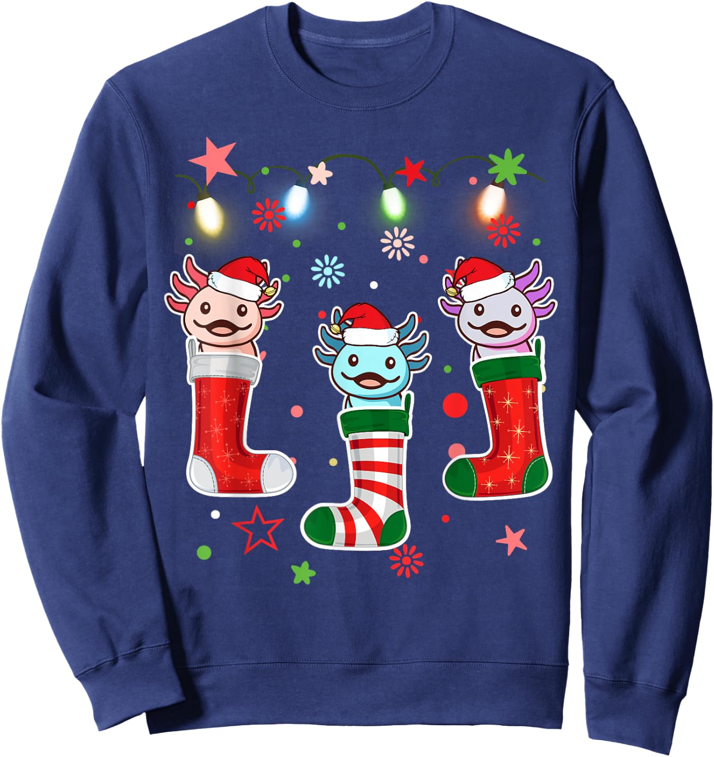 Kawaii Axolotl Christmas Stocking Kid Youth Teen Pajamas Pjs Sweatshirt - Sweatshirt | Navy