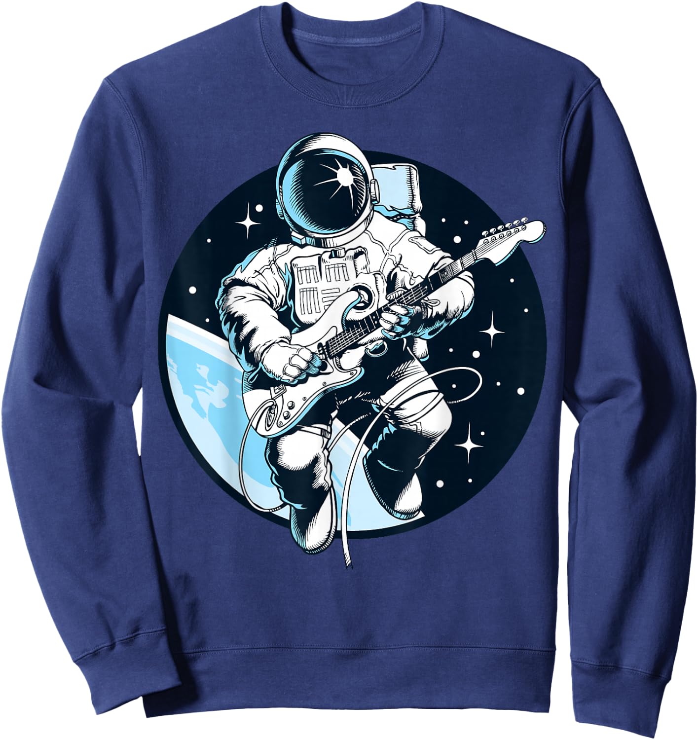 Space Music Astronaut Musician Graphic Design Short Sleeve Sweatshirt - Sweatshirt | Navy