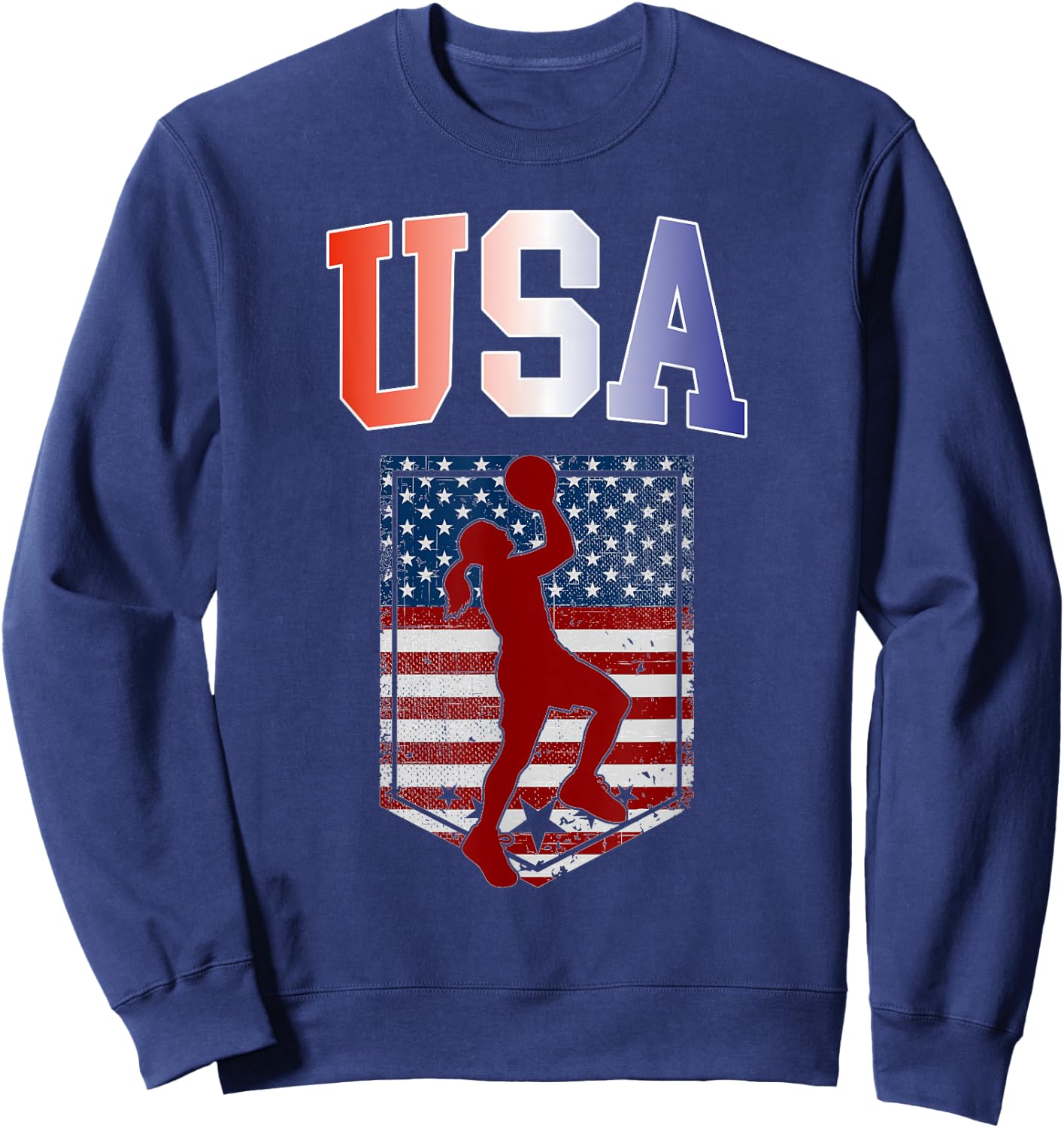 USA Patriotic Women's Basketball American Flag Summer Sports Sweatshirt - Sweatshirt | Navy