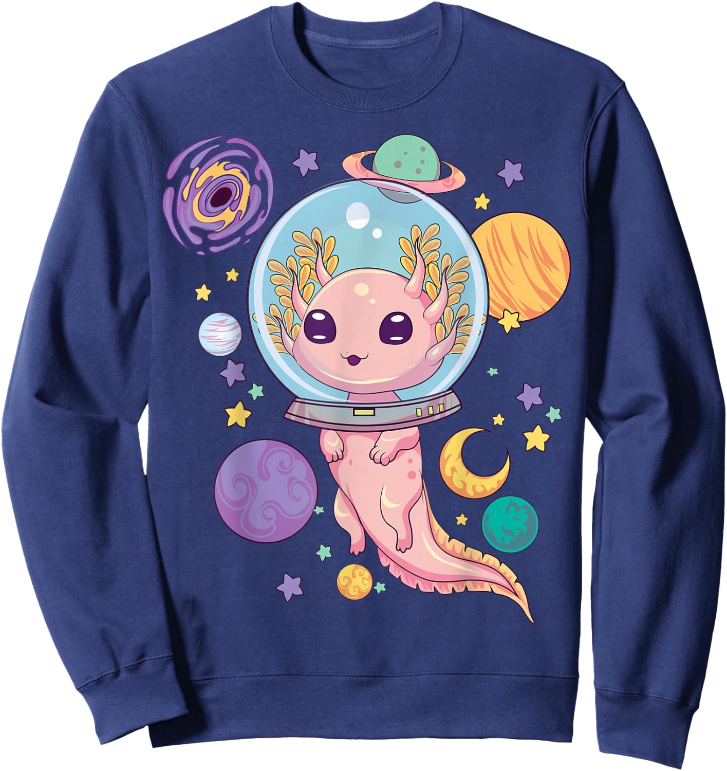 Space Axolotl Shirt Kawaii Pastel Goth Anime Aesthetic Goth Sweatshirt - Sweatshirt | Navy