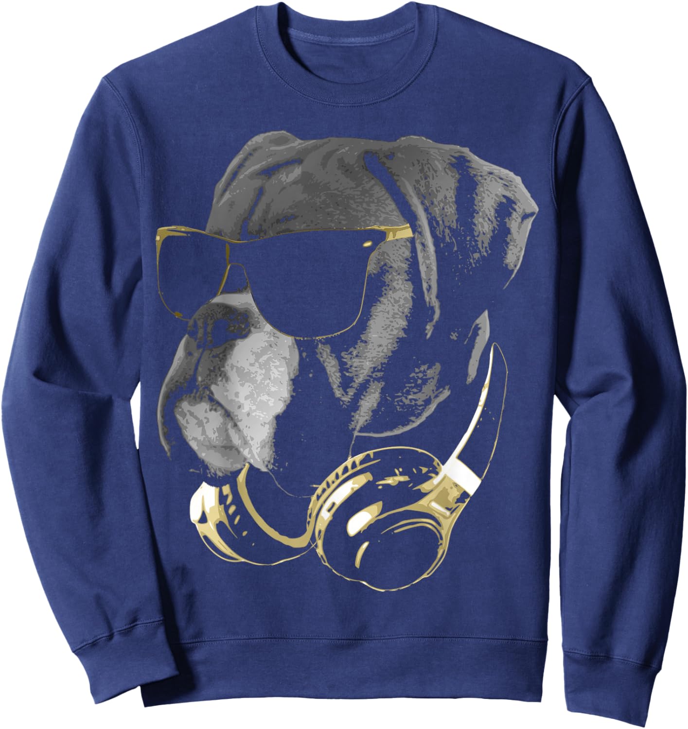 Boxer Dog WIth Sunglasses And Headphones Sweatshirt - Sweatshirt | Navy