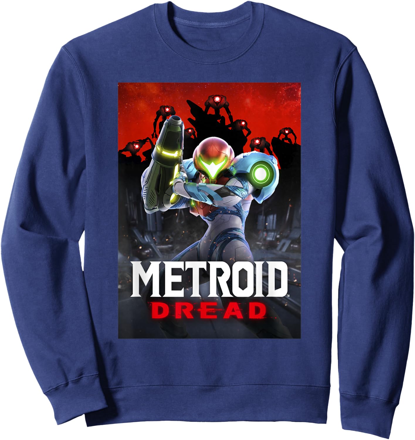 Metroid Dread Samus Surrounded Red Planet Battle Poster Sweatshirt - Sweatshirt | Navy