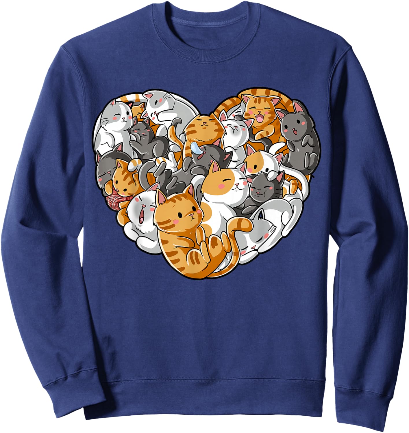 Cat Heart Valentines Day Girls Women Kitty Kitten Lovers Sweatshirt - Sweatshirt | Navy