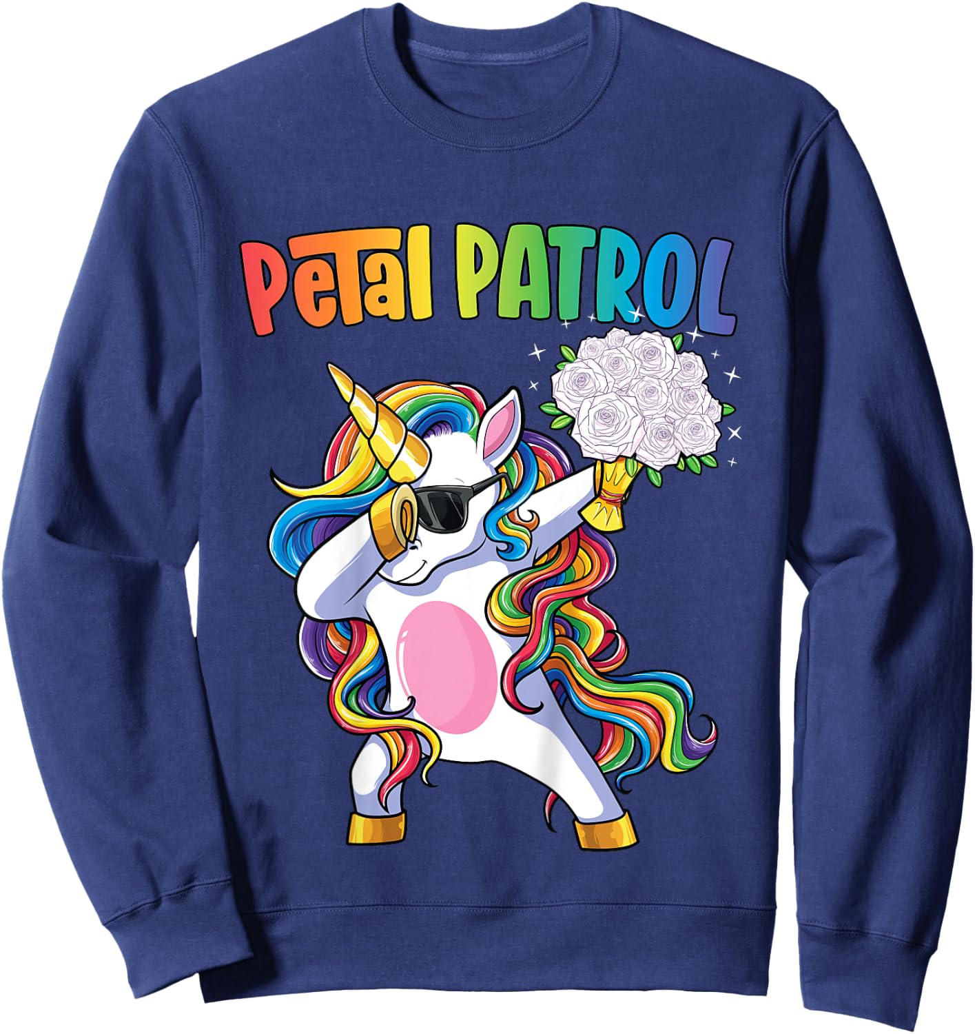 Petal Patrol Shirt Flower Girl Unicorn Girls Wedding Sweatshirt - Sweatshirt | Navy