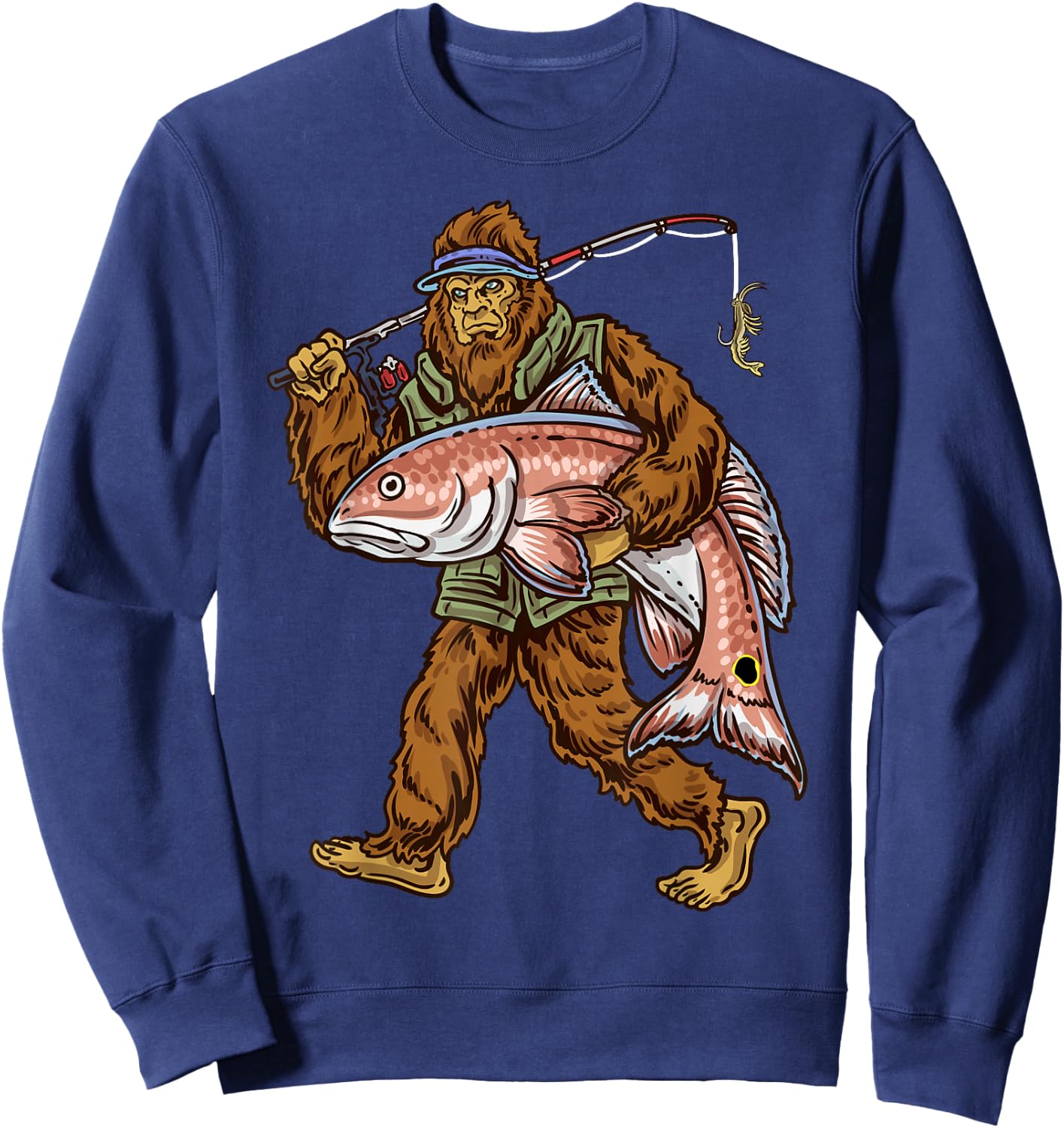 Redfish Fishing Hunting Bigfoot Fishermen Sweatshirt - Sweatshirt | Navy