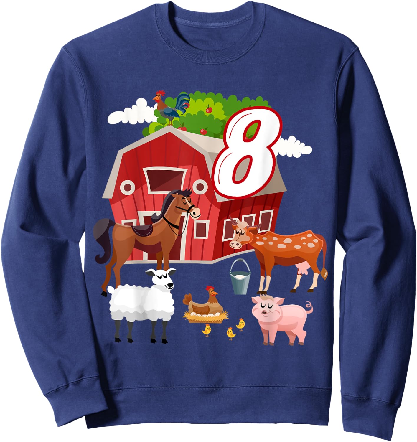 8th Birthday Farming Farm Animal 8 Year Old B-Day Party Sweatshirt - Sweatshirt | Navy