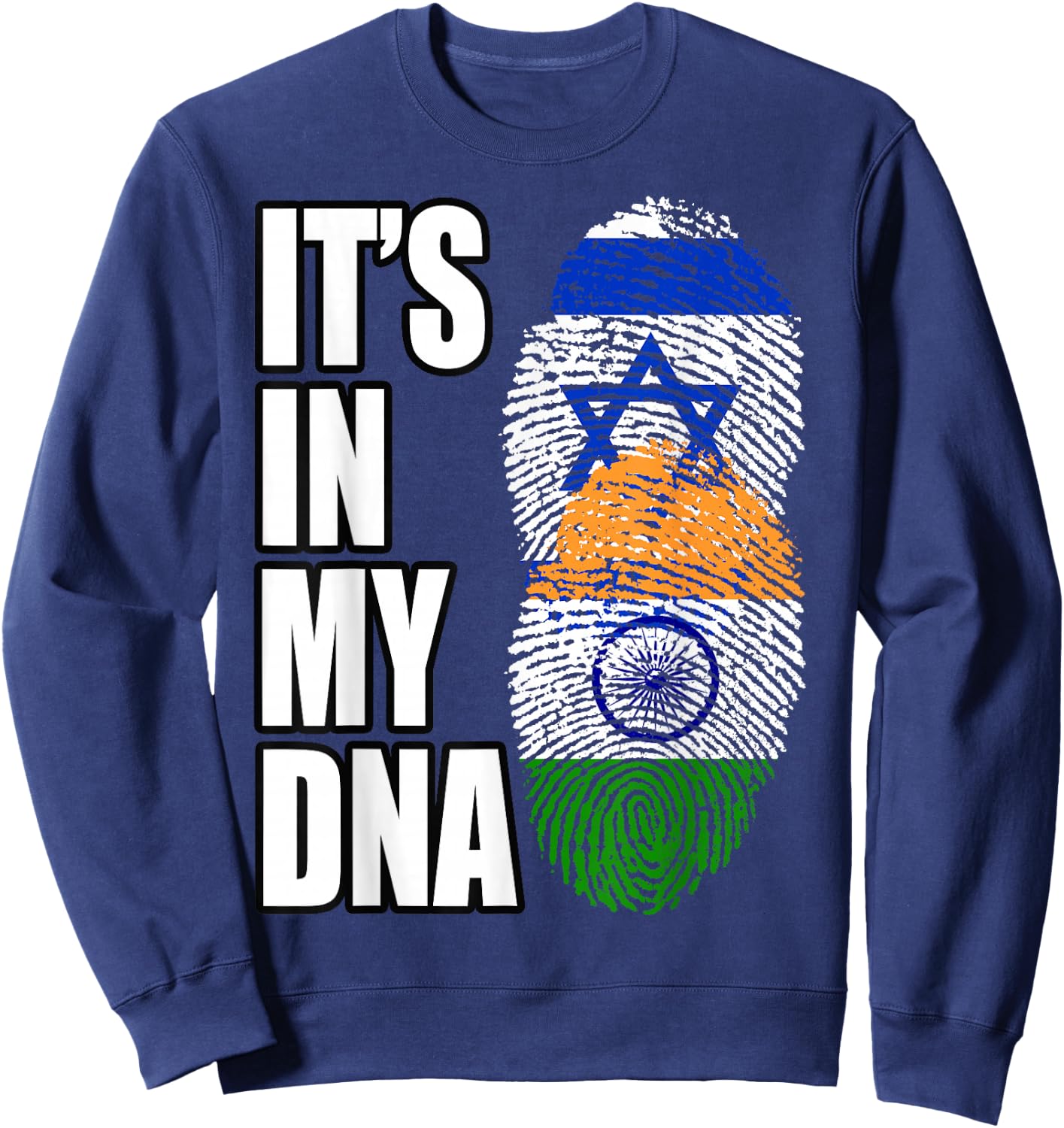 Indian And Israeli Mix DNA Flag Heritage Sweatshirt - Sweatshirt | Navy