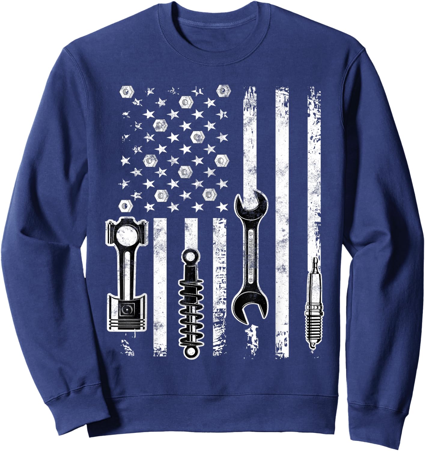 Patriotic Auto & Diesel Mechanic USA Flag Gift Mechanic Sweatshirt - Sweatshirt | Navy