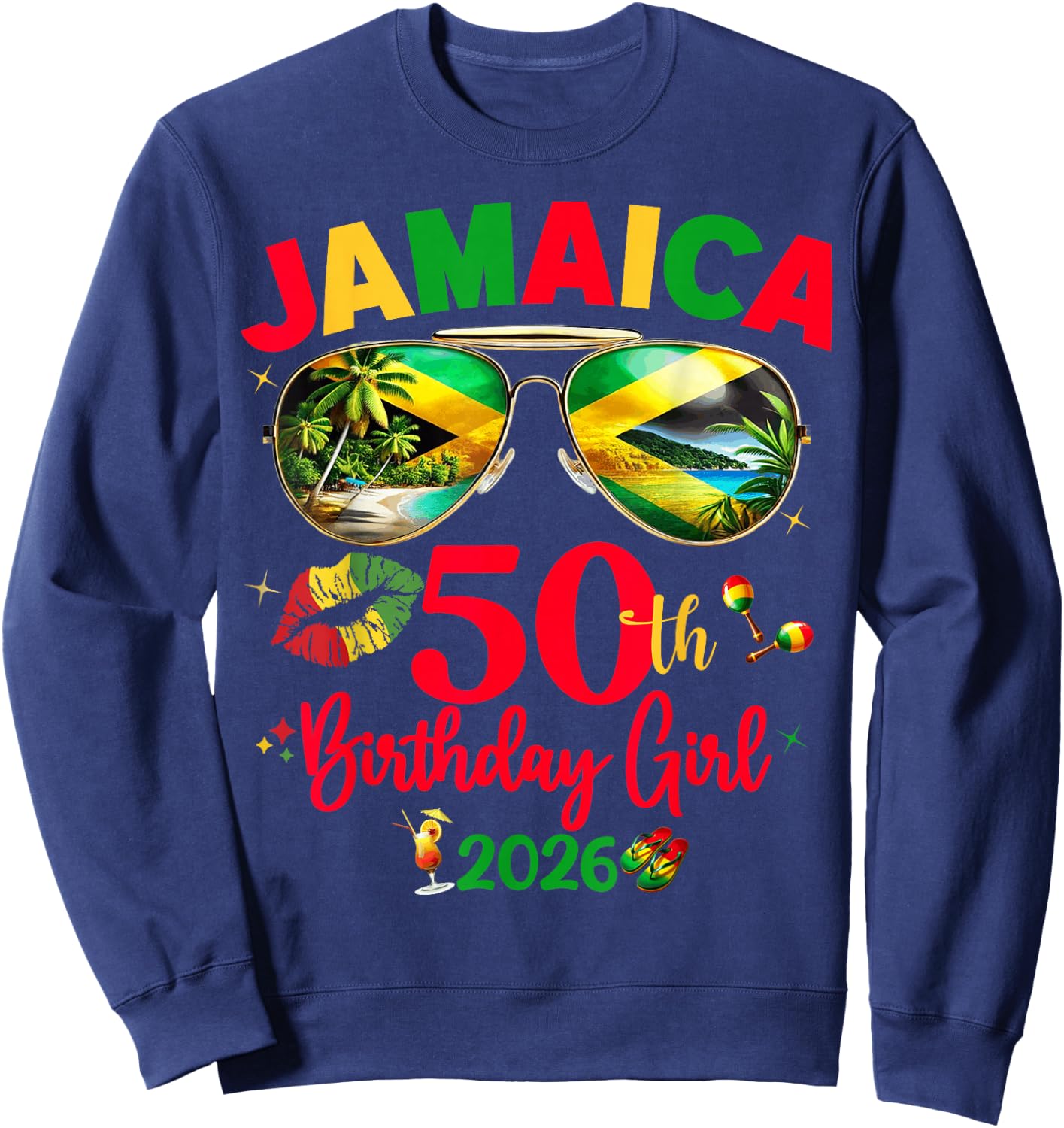 50th Birthday Girl Queen Jamaica Vacation Matching Sweatshirt - Sweatshirt | Navy