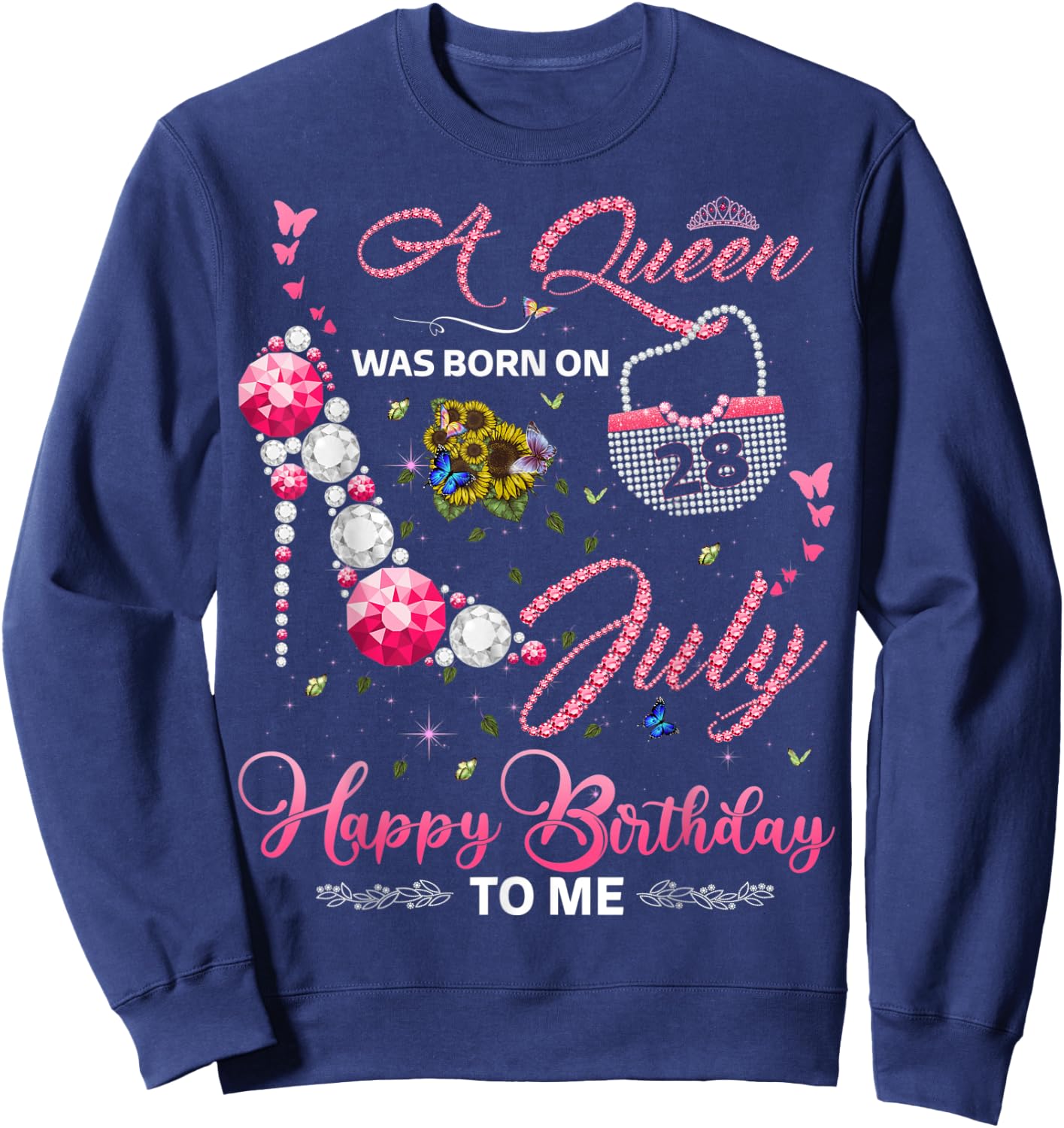 A Queen was born on 28th July Birthday for Queens girls Sweatshirt - Sweatshirt | Navy