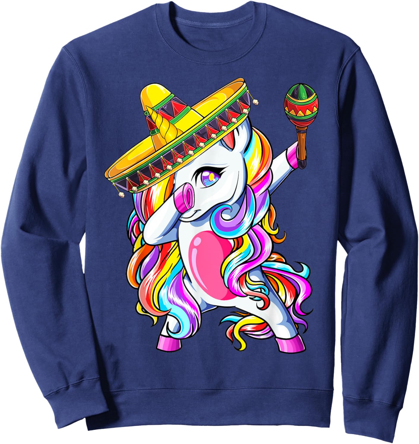 Dabbing Unicorn Cinco de Mayo Kids Girls Mexican Sombrero Sweatshirt - Sweatshirt | Navy
