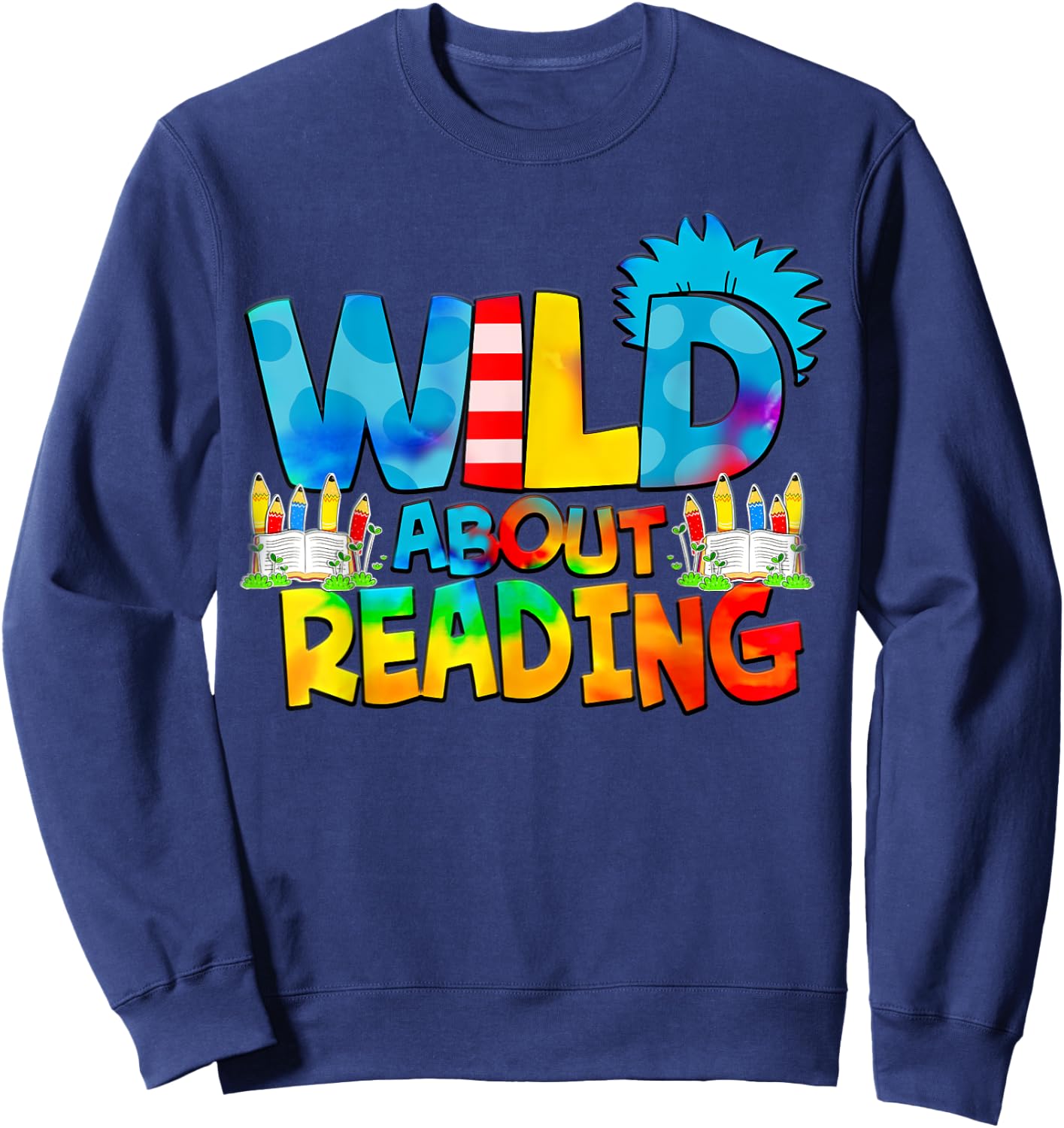 Wild for Reading Tie dye Rainbow Gifts Sweatshirt - Sweatshirt | Navy
