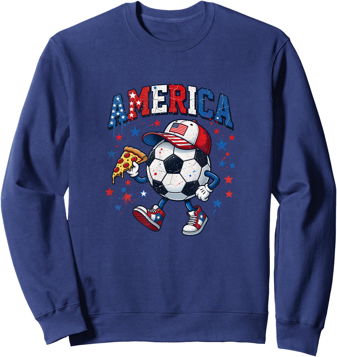 American Soccer boy Pizza Lover USA Flag Ball Patriotic Sweatshirt - Sweatshirt | Navy