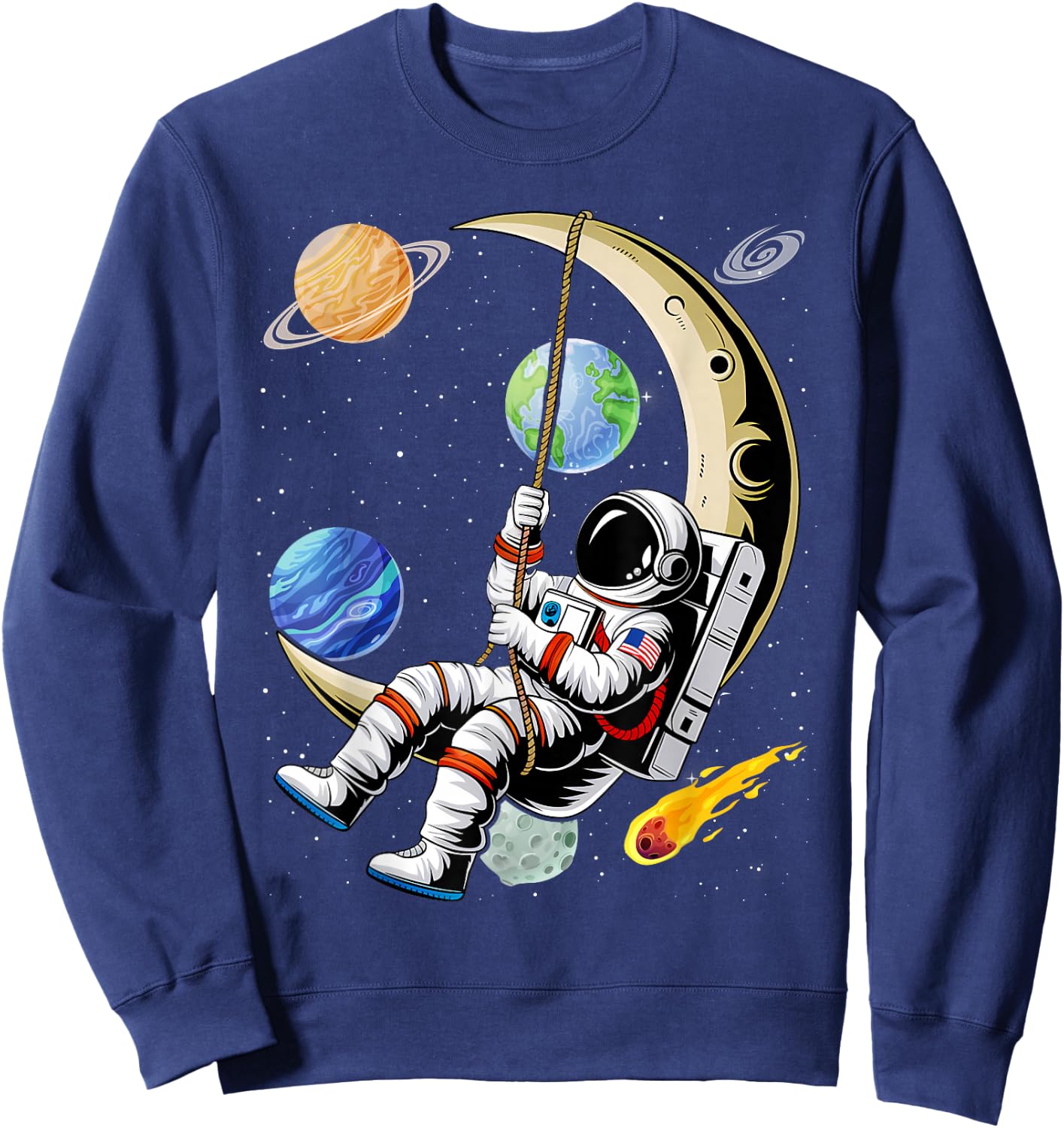 Astronaut Moon Swing Planets Space Galaxy Women Kids Men Sweatshirt - Sweatshirt | Navy