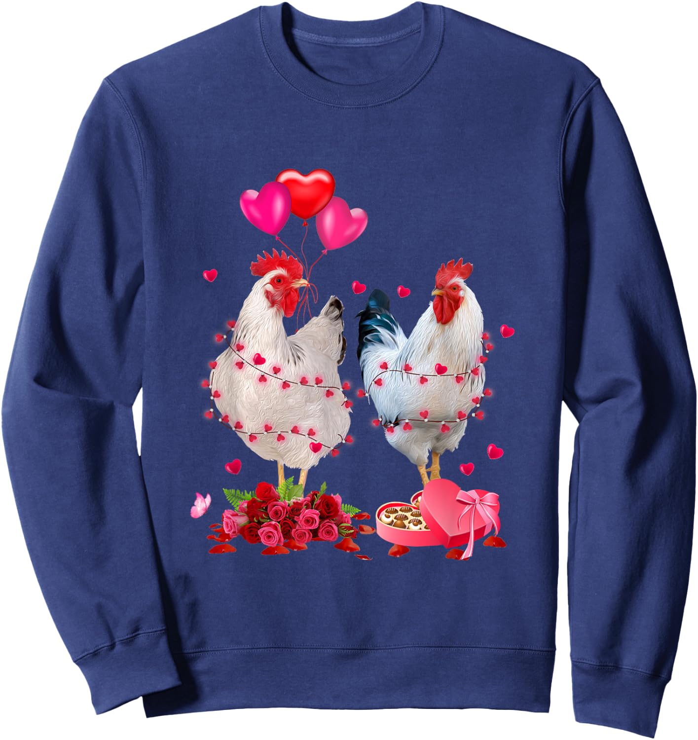 Funny Chicken Valentines Day Heart Chicken Couple Men Women Sweatshirt - Sweatshirt | Navy
