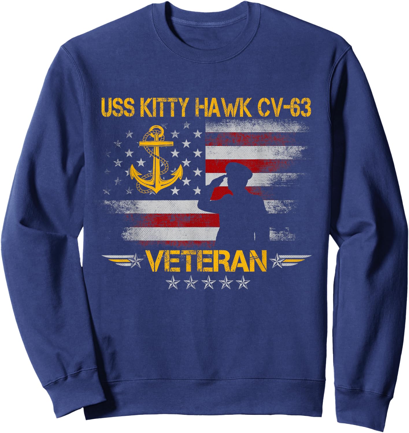 Proud US Military Warships USS CVN-63 Veterans Day , Men's Classic Fit Black Short Sleeve USS Kitty Hawk CV-63 Aircraft Carrier Veteran Flag Vintage , Small Sweatshirt - Sweatshirt | Navy