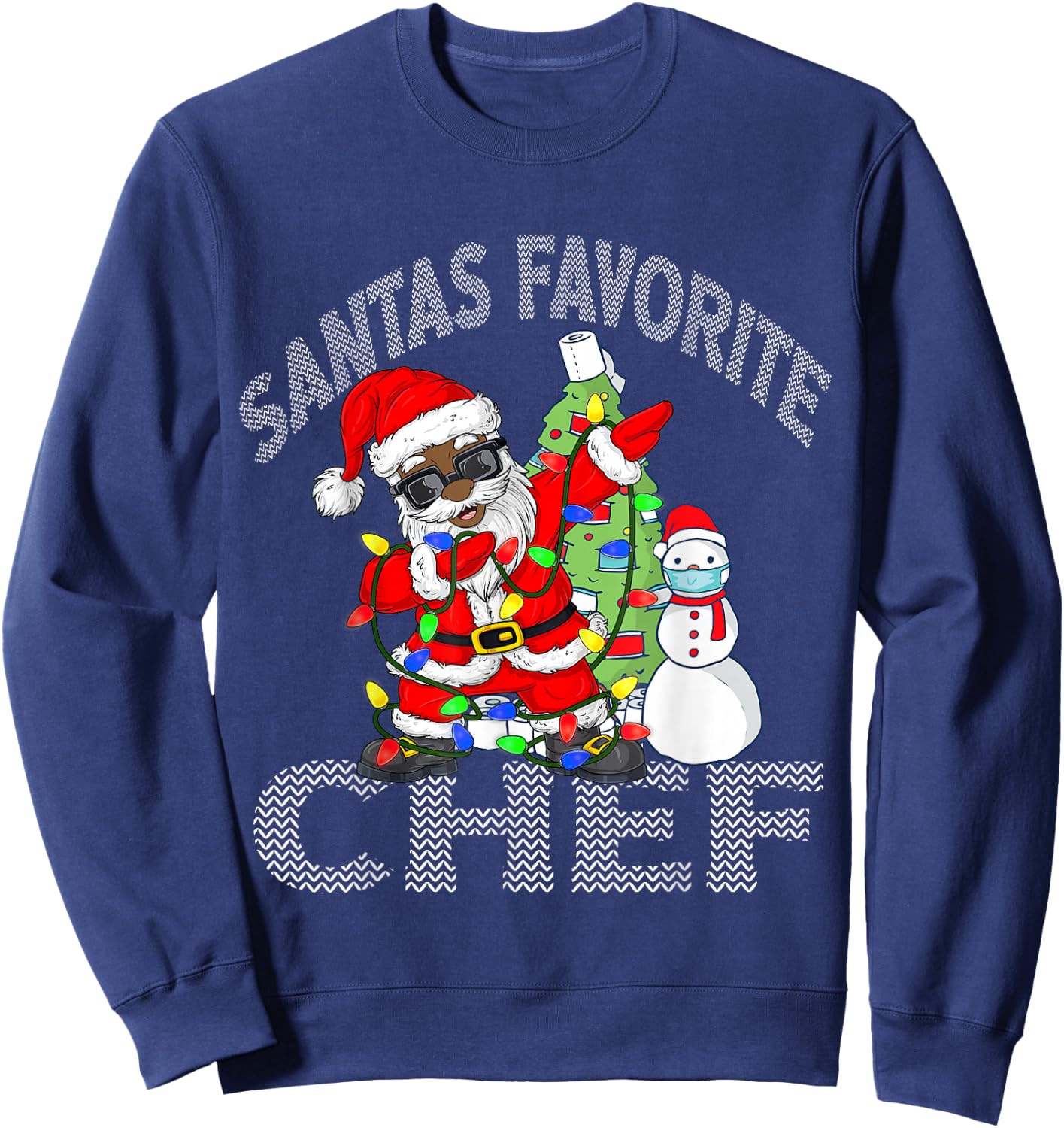 Black African American Santa Favorite Chef Ugly Christmas Sweatshirt - Sweatshirt | Navy