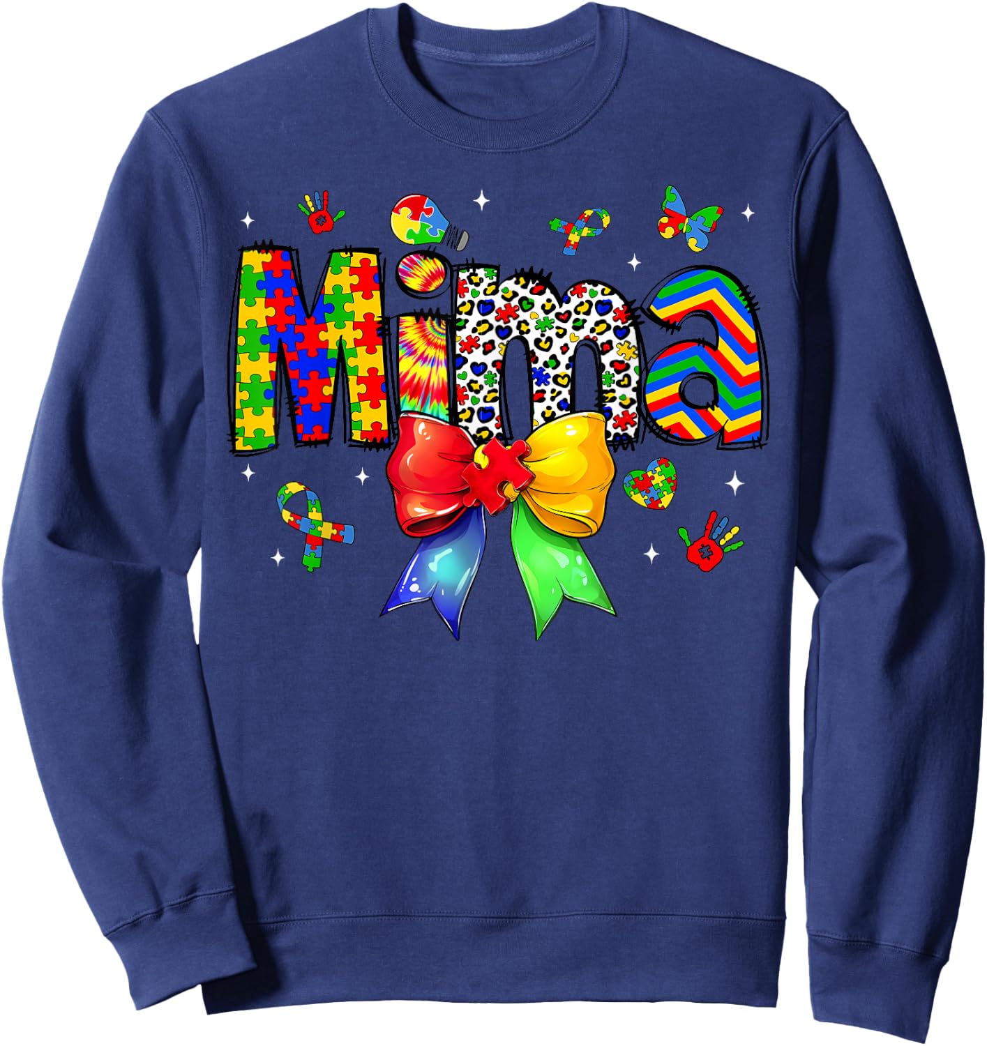 Mima Autism Awareness Day Puzzle Coquette Bow Matching Sweatshirt - Sweatshirt | Navy