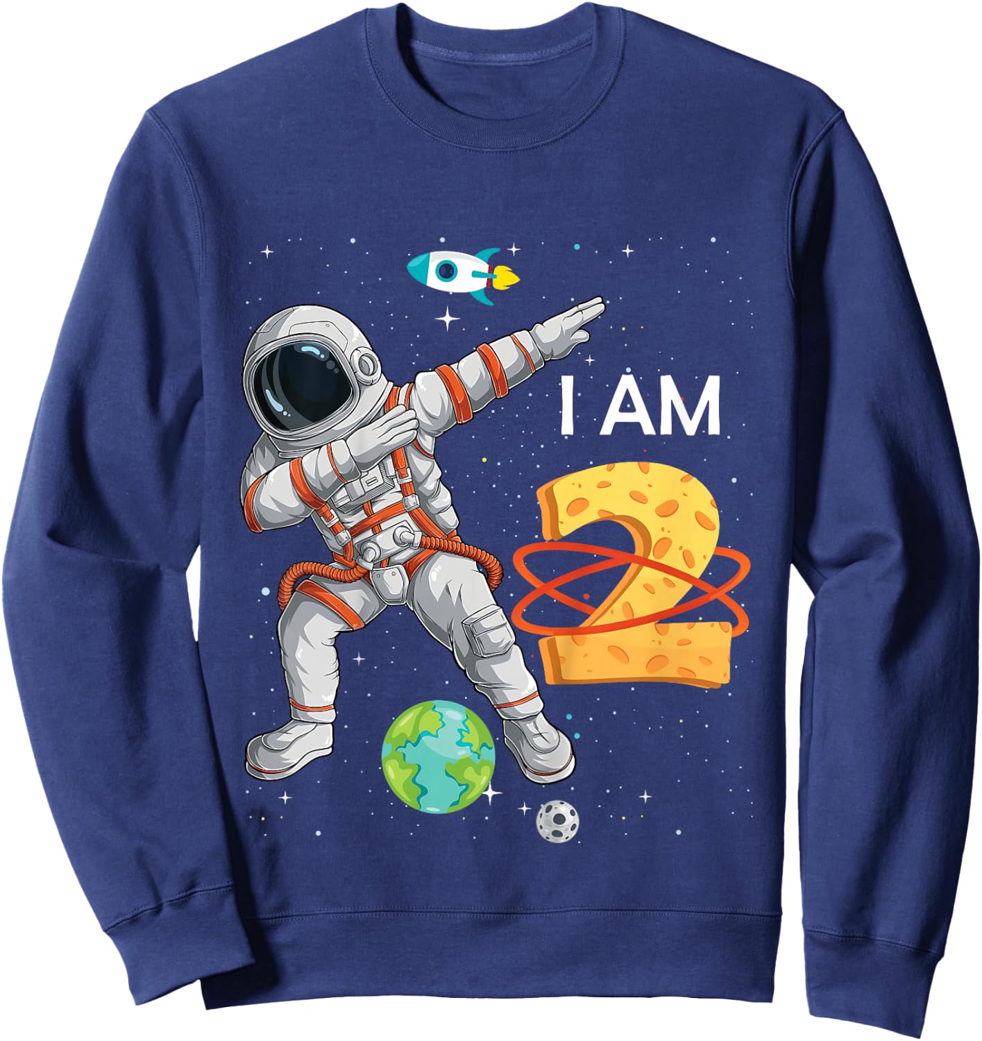 2 Years Old Birthday Boy Astronaut Space 2nd B-Day Sweatshirt - Sweatshirt | Navy