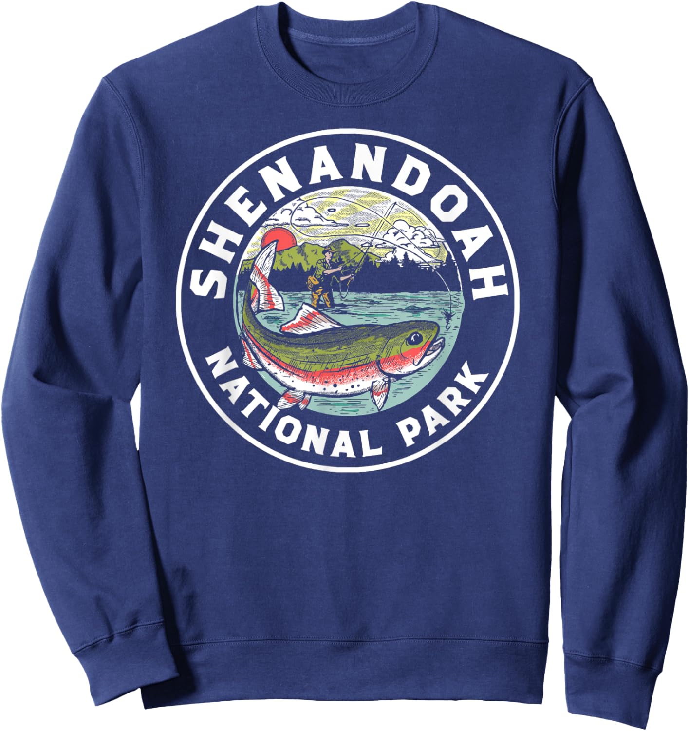 Shenandoah Fly Fishing Artistic Trout Fisherman Graphic Sweatshirt - Sweatshirt | Navy