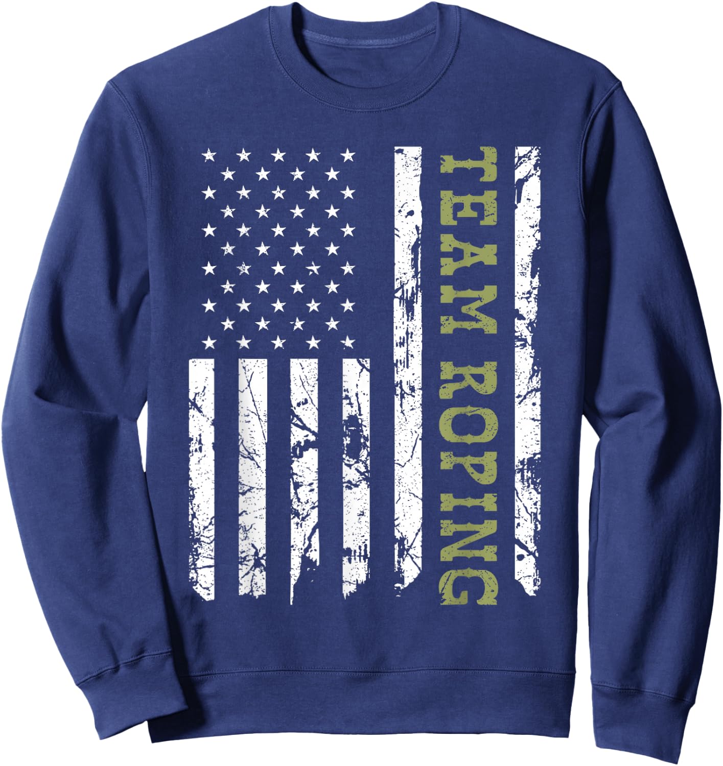 Team Roping Rodeo Vintage American Flag, 4th of July Cowboy Sweatshirt - Sweatshirt | Navy