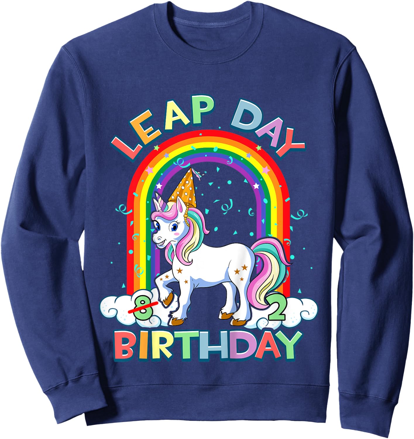 Kids Leap Day Birthday 8th February 29 8 Year Old Girl Gift Sweatshirt - Sweatshirt | Navy