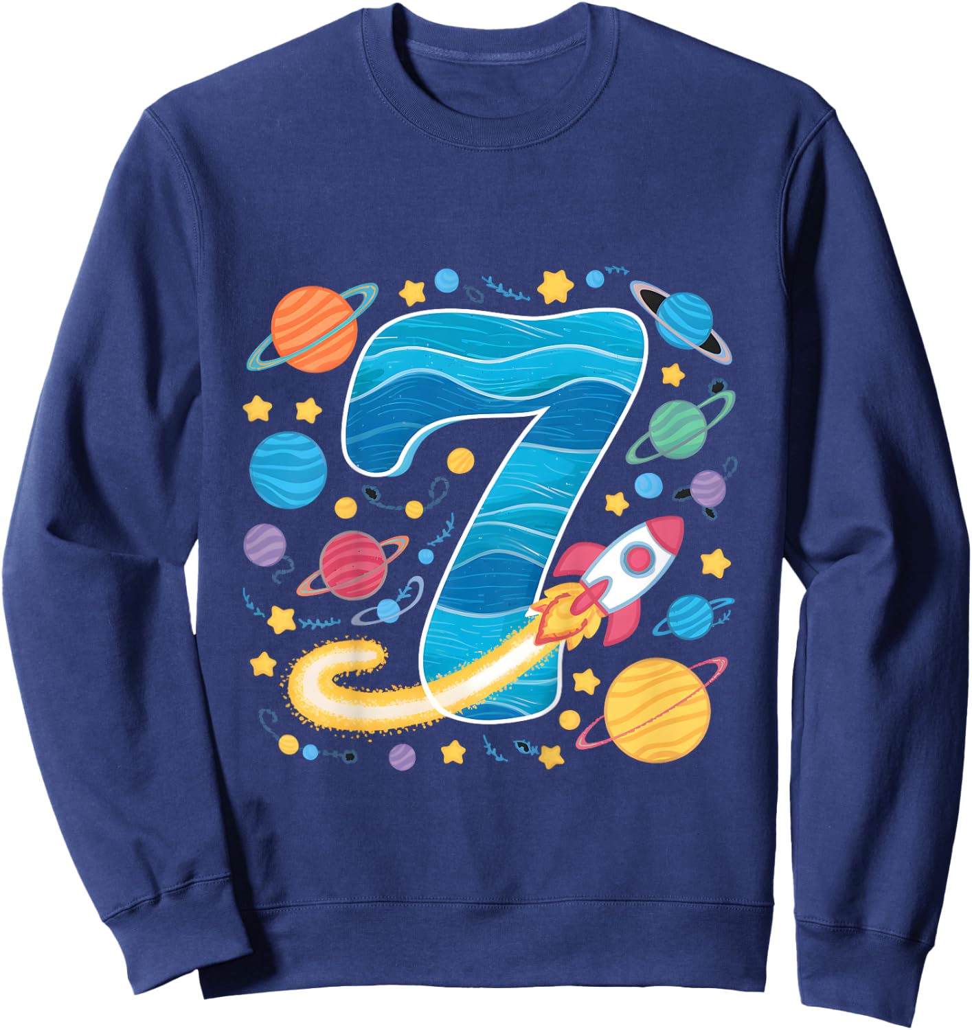 Kids 7th Birthday Boys 7 Years Planets Space Birthday Sweatshirt - Sweatshirt | Navy
