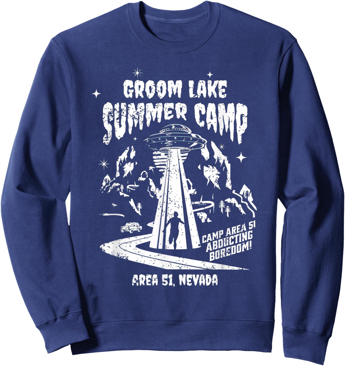 Groom Lake Summer Camp - Funny Area 51 Alien UFO Graphic Sweatshirt - Sweatshirt | Navy
