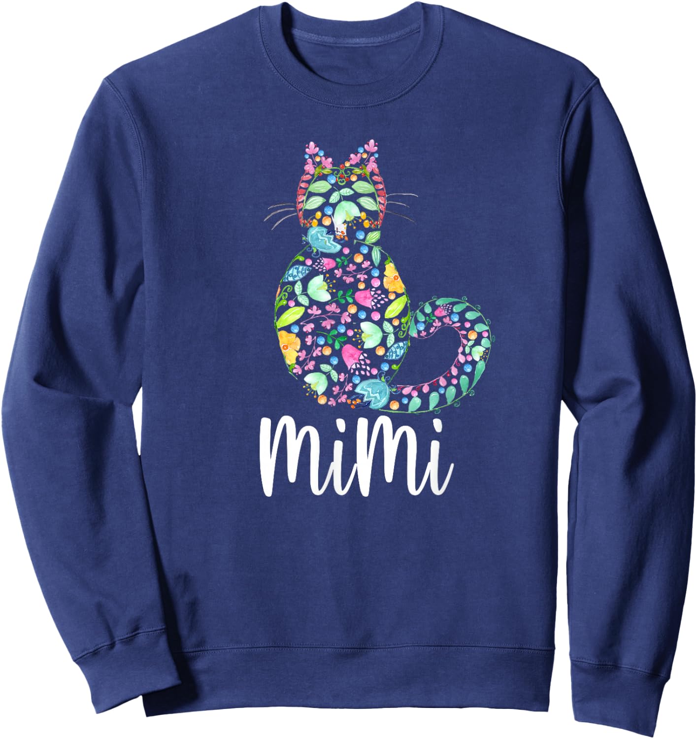 Mimi Floral Cat Grandma Cat Lover Sweatshirt - Sweatshirt | Navy