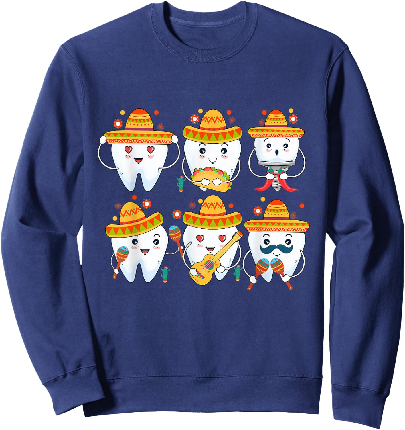 Funny Dentist Cinco De Mayo Dental Teeth Mexican Party Sweatshirt - Sweatshirt | Navy